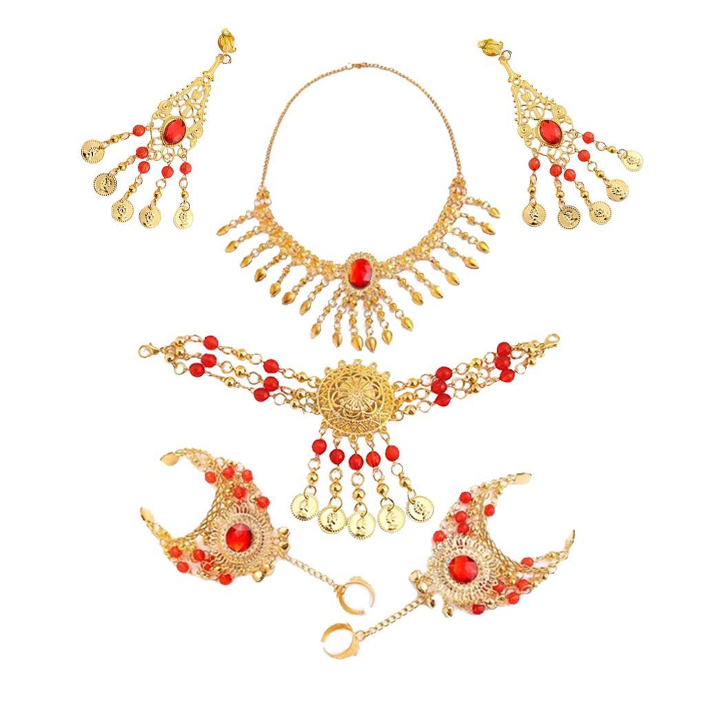 Belly Dance Jewelry Set - Earrings Necklace Head Chain Bracelet Ear Clip
