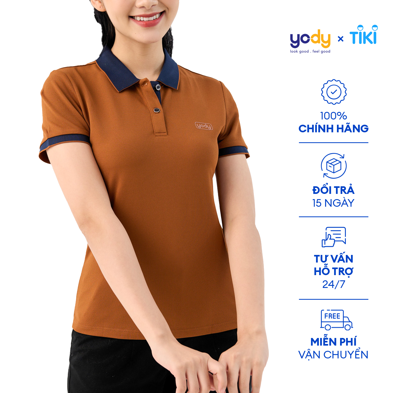 Áo Polo Nữ YODY Phối Nẹp Thoải Mái Năng Động Chất Liệu Cafe Khử Mùi Tốt - APN3700