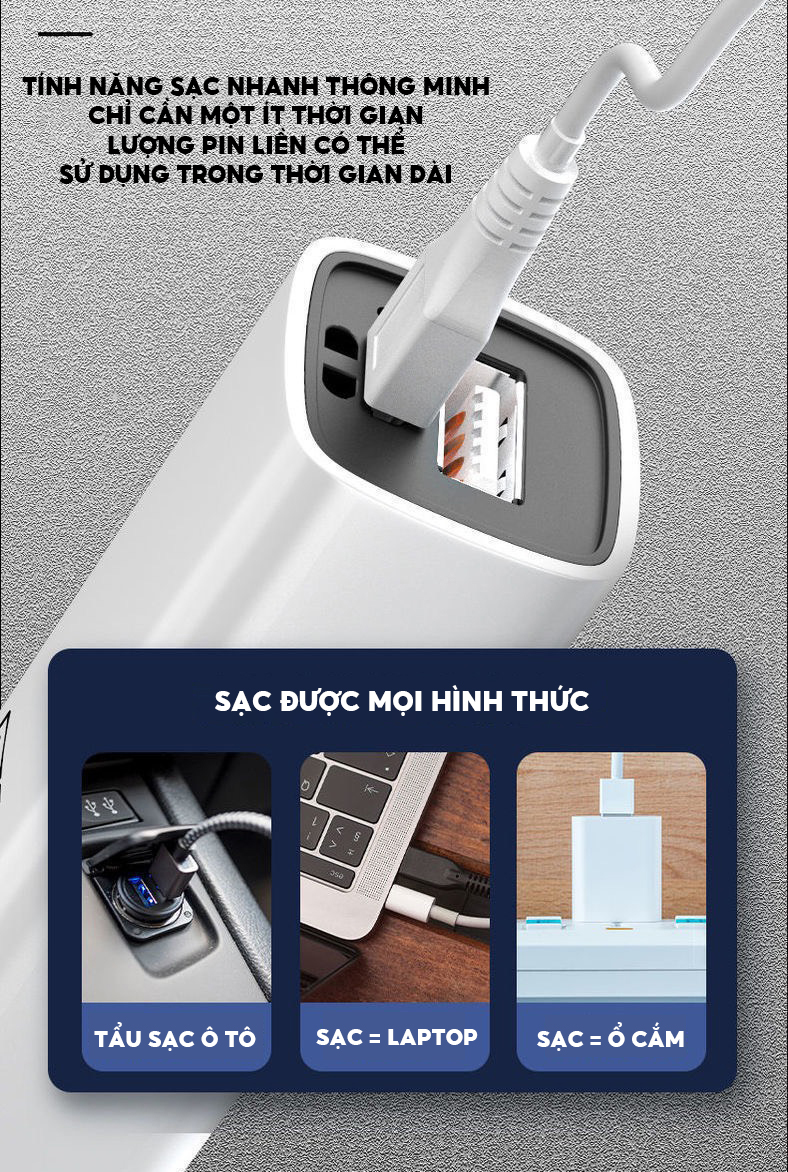 Đèn Pin Cầm Tay Mini Bỏ Túi Ánh Sáng Trắng Có 3 Chế Độ Sáng Sạc Pin USB Tiện Lợi