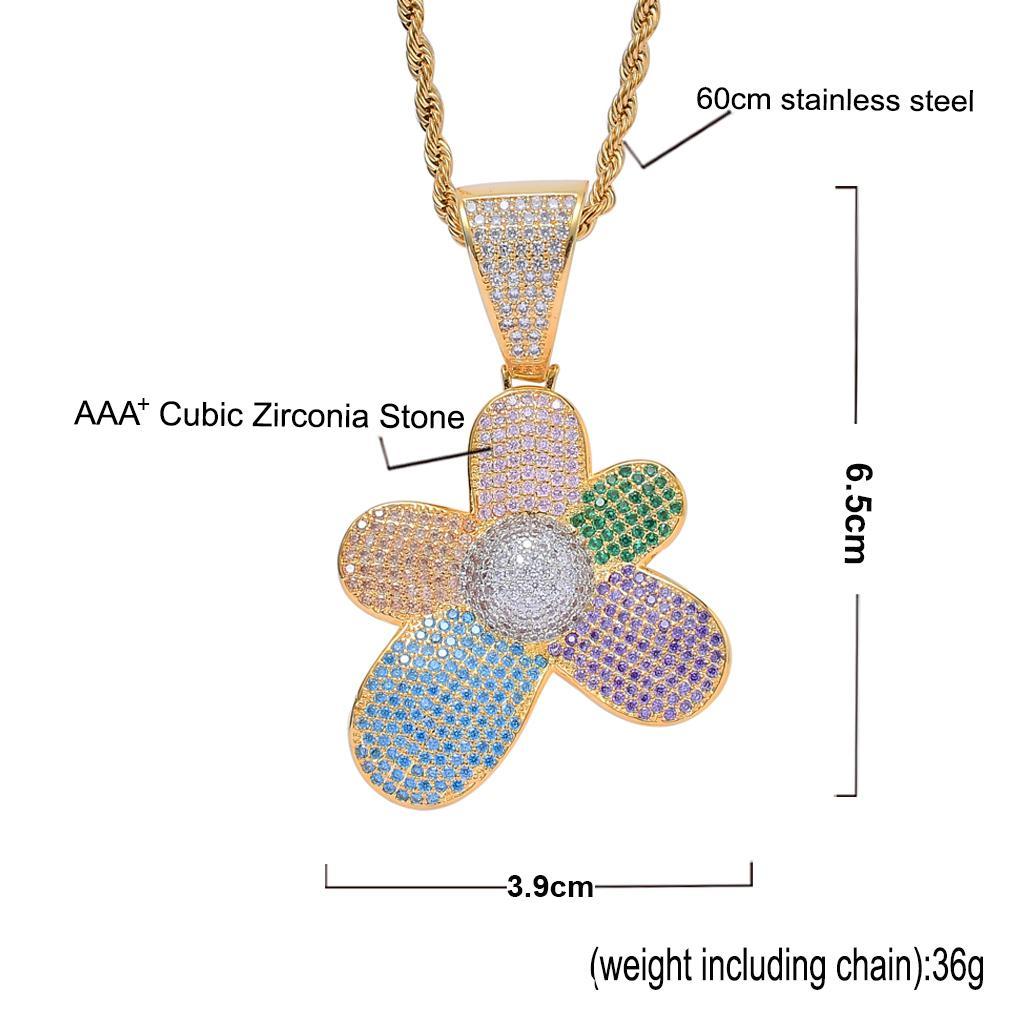 Cubic Zircon Flower Necklace  Fashion Charm Pendants Hiphop Jewelry