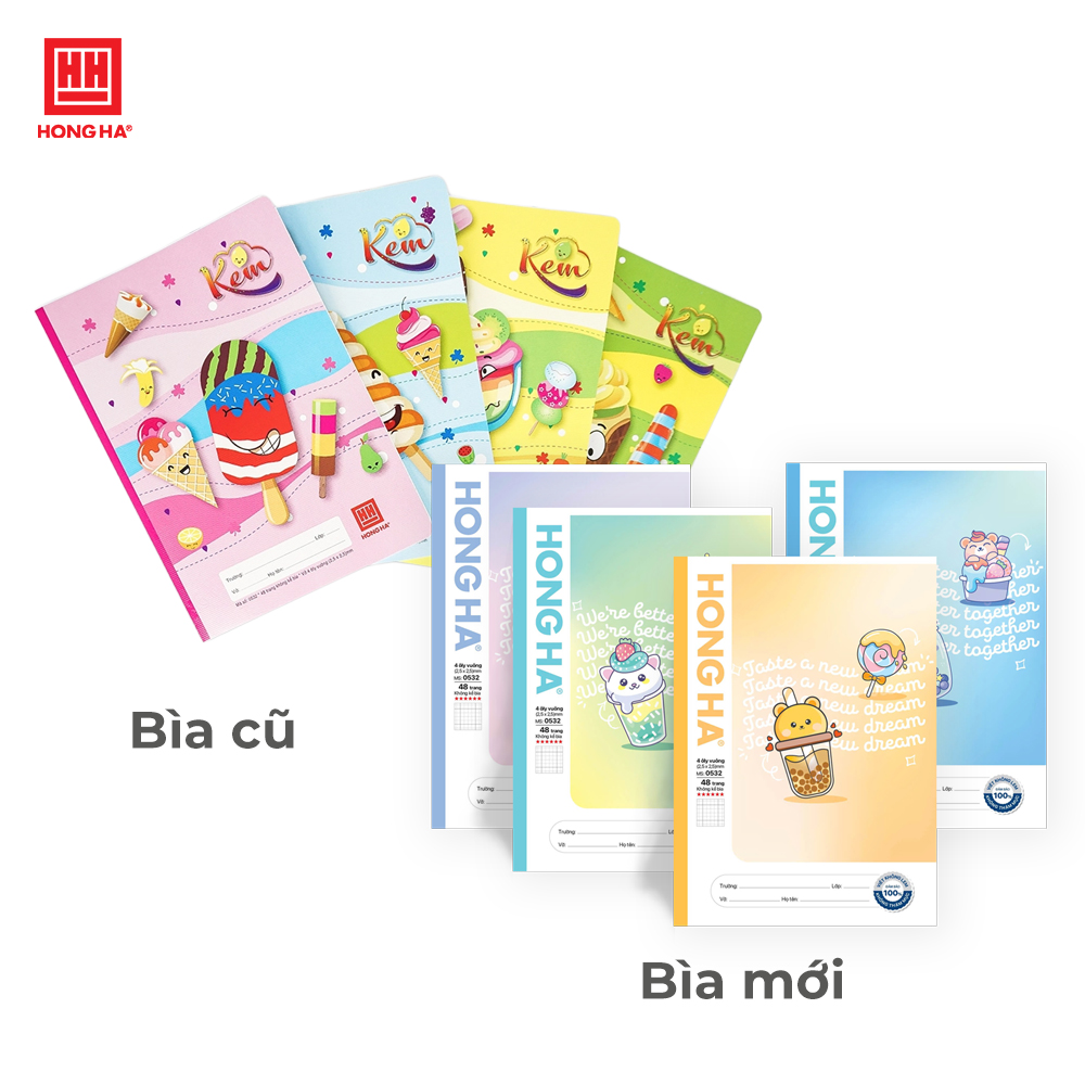 Vở 4 ô ly 48 trang Hồng Hà School Kem - 0532