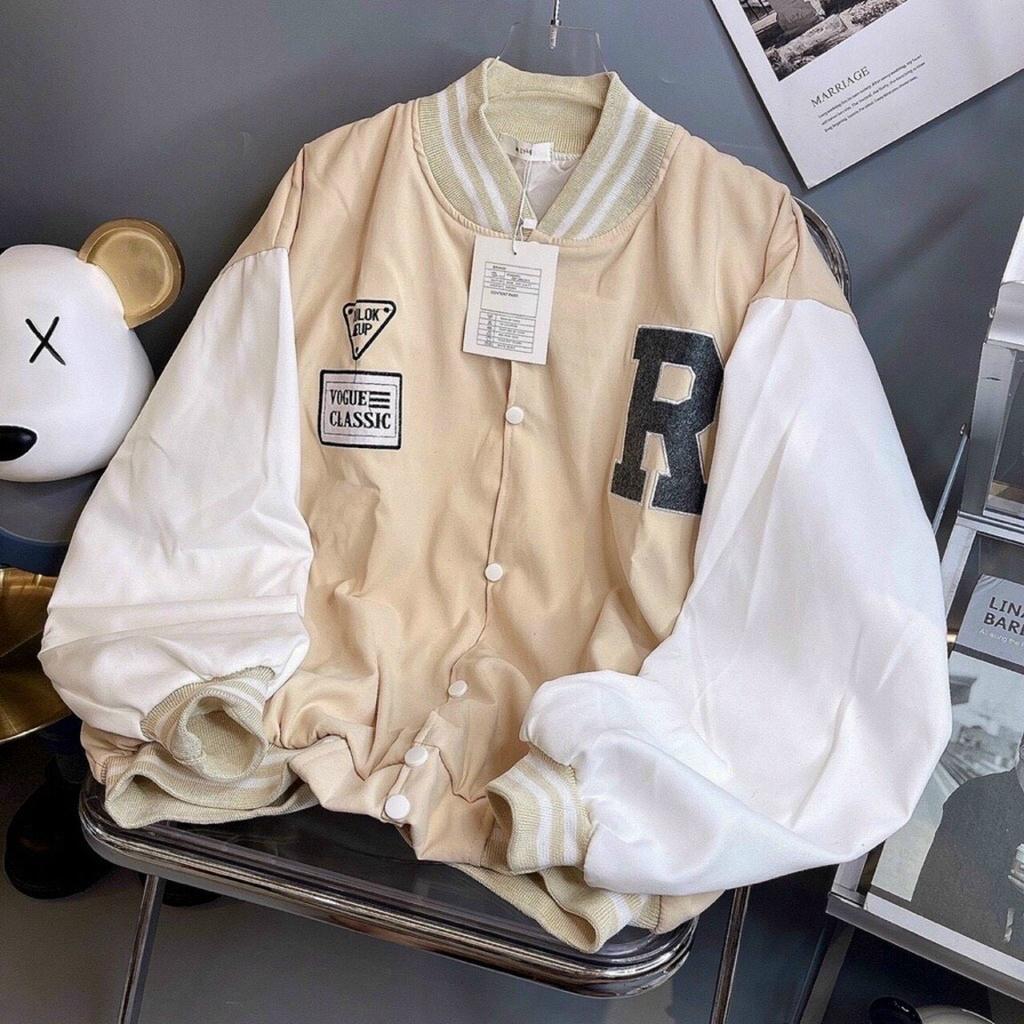 Áo khoác dù bomber jacket phối tay VOGUE CHỮ R form rộng unisex nam nữ