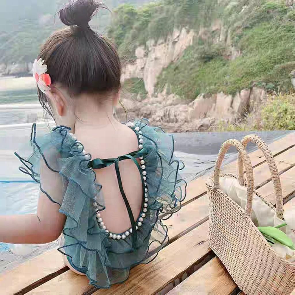 Bikini đồ bơi công chúa viền ren đính ngọc cực xinh cho bé gái