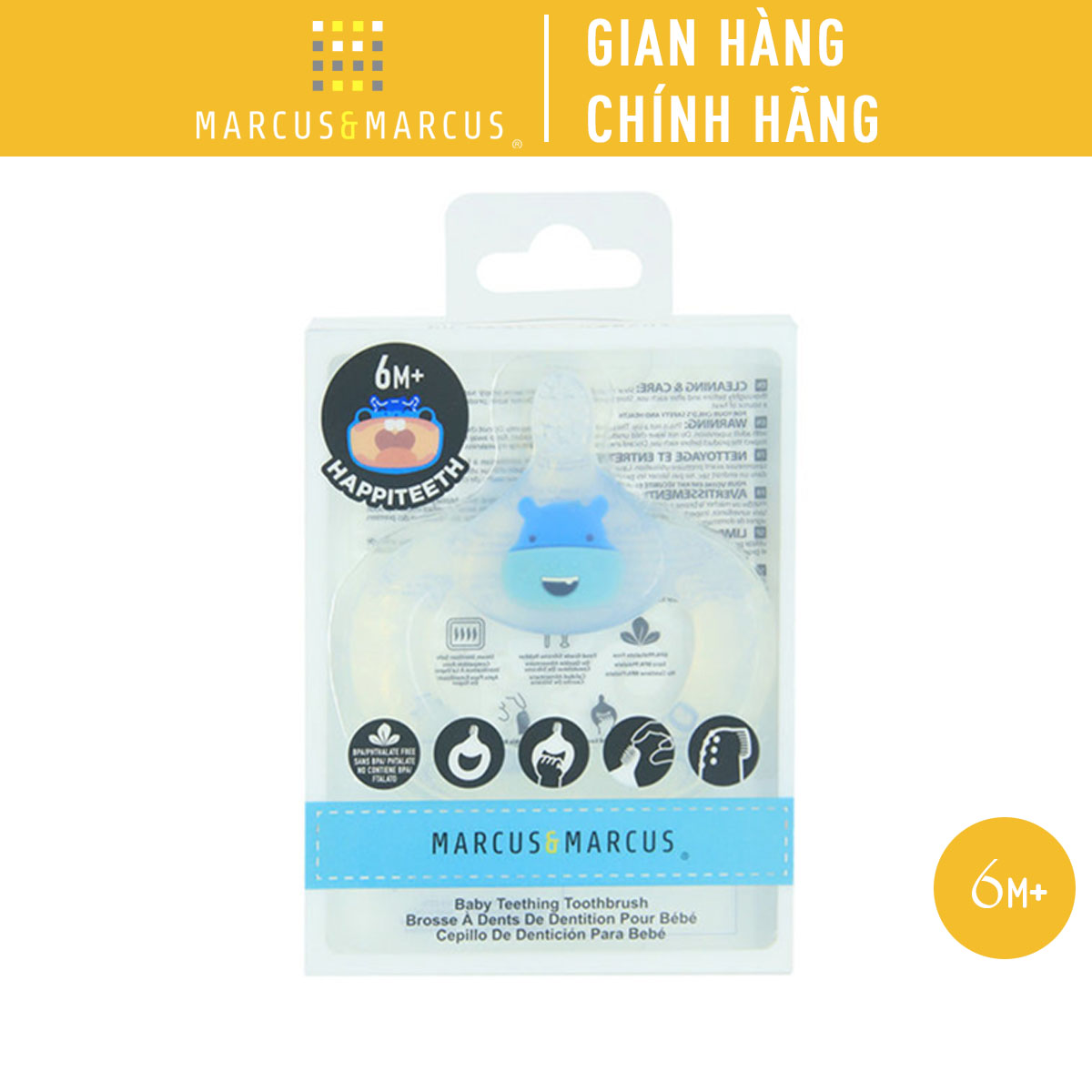 Bàn chải đánh răng kiêm gặm nướu silicon cho bé Marcus &amp; Marcus, từ 6 tháng - Lucas