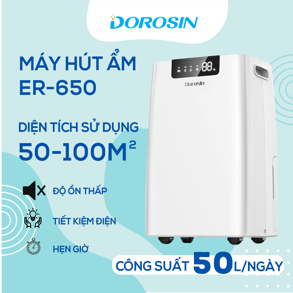 Máy hút ẩm gia dụng chính hãng Dorosin ER-650E /Công suất hút ẩm 50lít/ngày/Cảm ứng điện tử thông minh