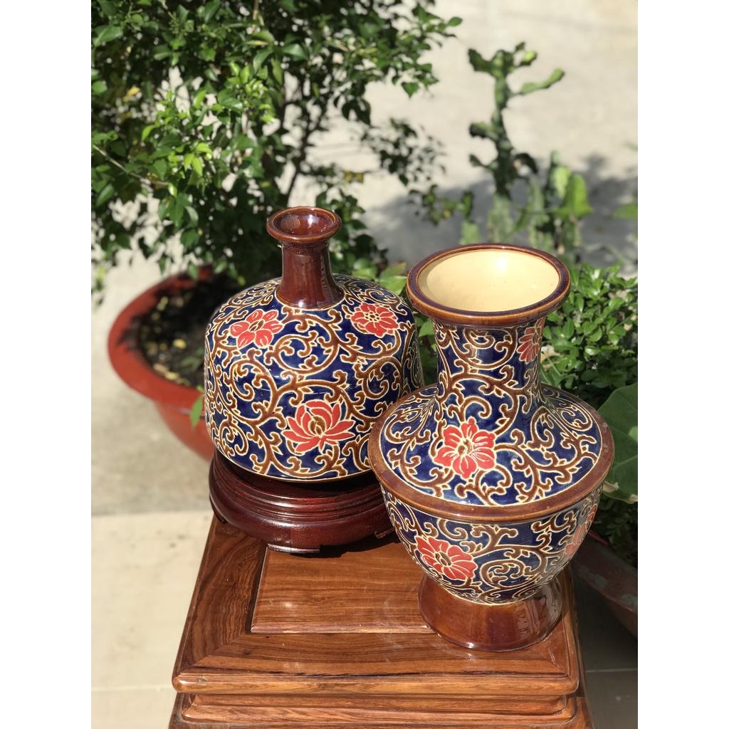 Bình hoa dây lá xanh dương HN gốm sứ Nam bộ