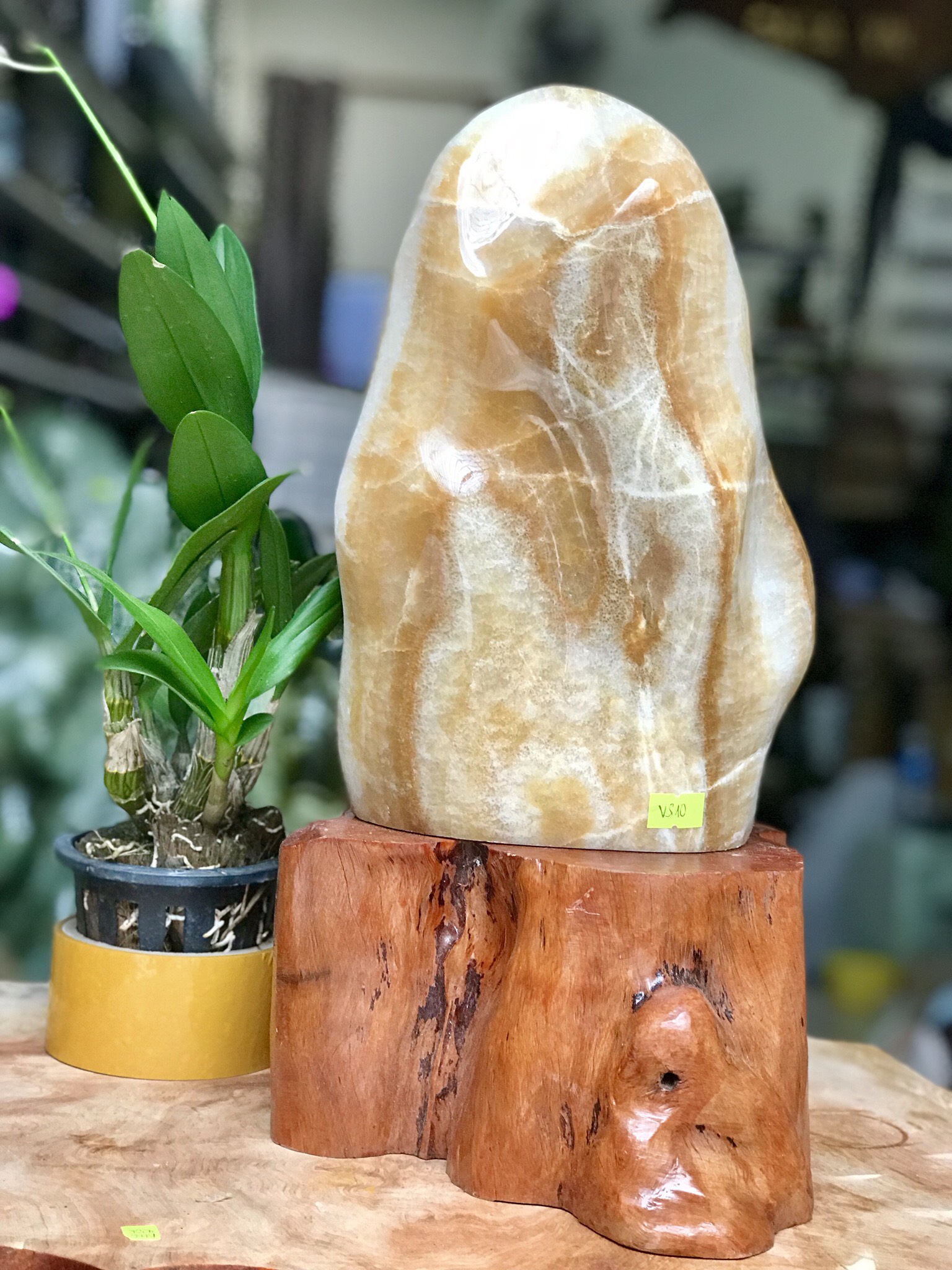 CÂY ĐÁ PHONG THỦY MÀU VÀNG KT: 38x17CM (CAO GỒM ĐẾ 10CM), KL: 8,5KG, MS: VS10