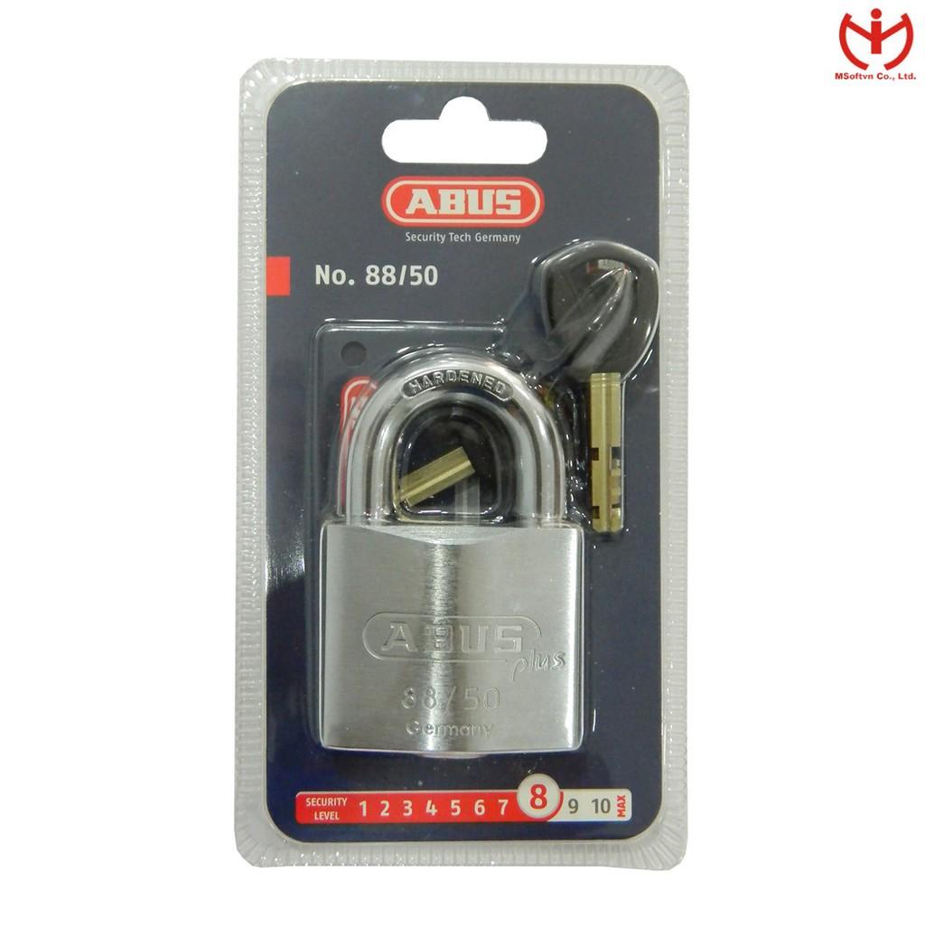 Ô khóa ABUS 88/50 Plus thân đồng rộng 50mm bọc Crom lõi lá 3 chìa vuông - MSOFT