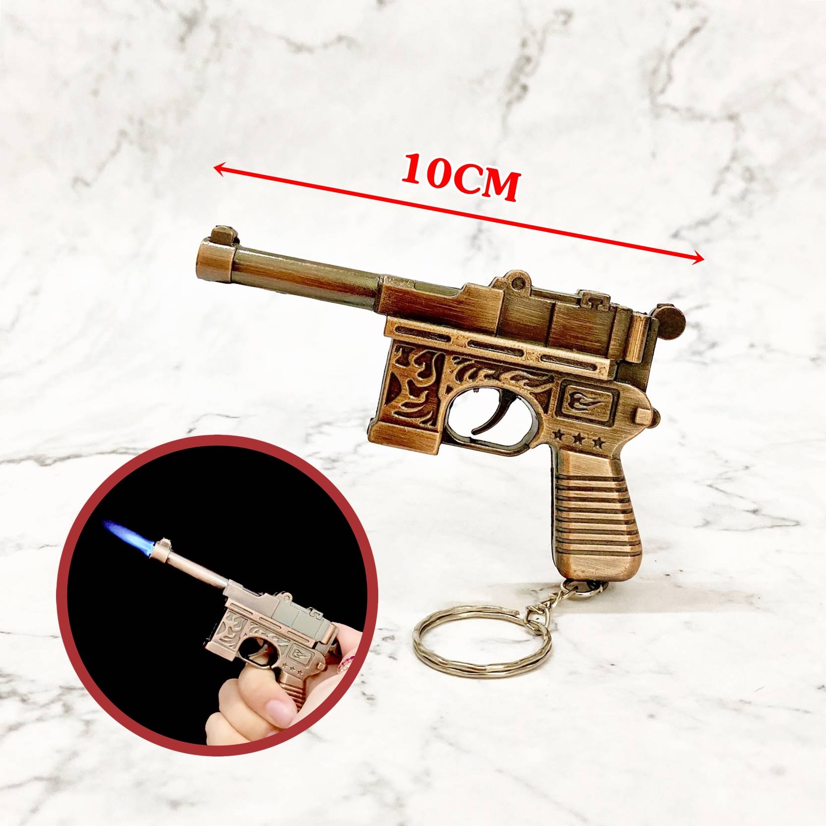 Hột quẹt bât lửa khè móc khóa hình súng cổ Mauser mini (size: 10cm) - (xài gas).