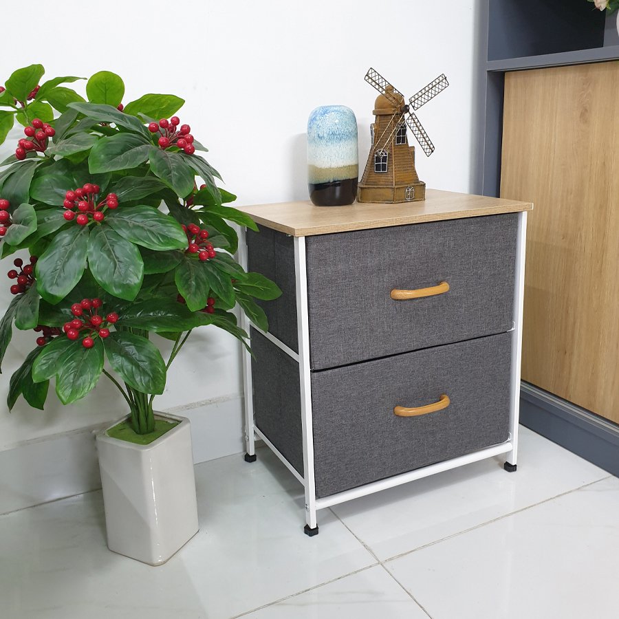 Tủ kệ đầu giường - Tủ đựng đồ đa năng 2 ngăn vải Oxfort 600D - KEMA02 - khung sắt sơn tĩnh điện chắc chắc, cứng cáp phong cách Mỹ