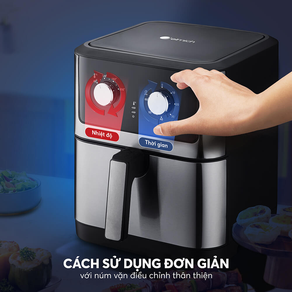 Nồi chiên không dầu Elmich 8.3L AFE-3951OL, công suất lớn 1800W – 2150W, làm chín thức ăn nhanh, chất liệu chống dính cao cấp, an toàn cho sức khỏe - Hàng chính hãng