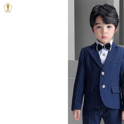 Set bộ vest TRAZ công tử màu đen xanh sọc vest đầy tháng thôi nôi bé trai