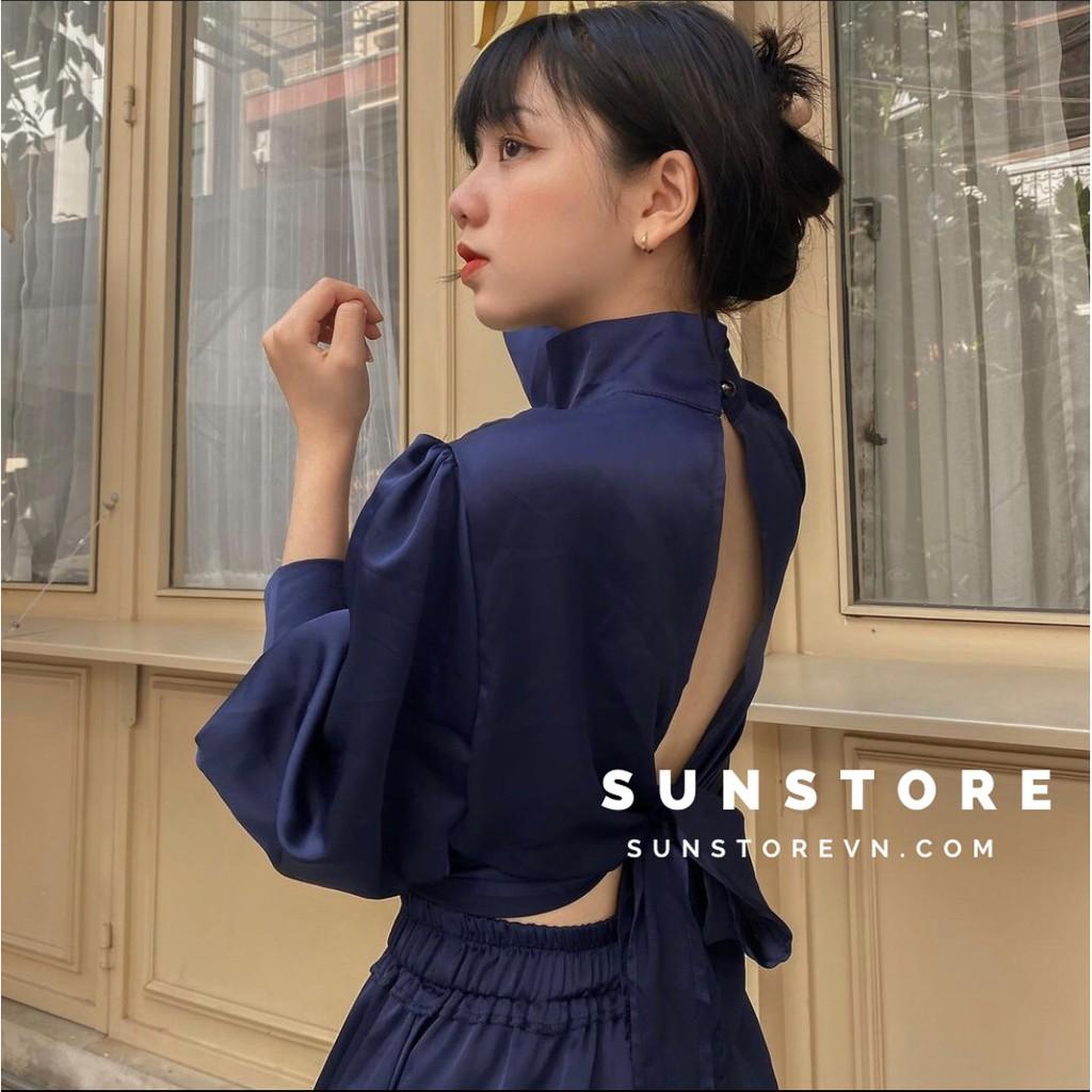 Set đồ nữ đi chơi áo tay dài khoét lưng và chân váy xòe 2 màu Oly set