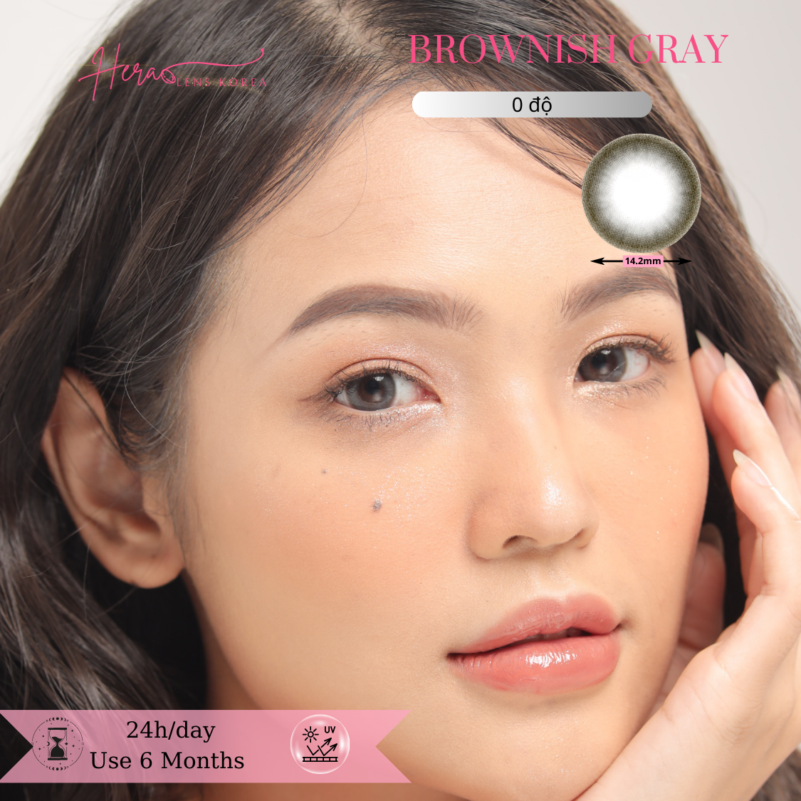 Kính Áp Tròng Hera Xâm Nâu Cà Phê Không Độ BROWNISH GRAY Nhập Khẩu Hàn Quốc Lens Không Cận 6 Tháng