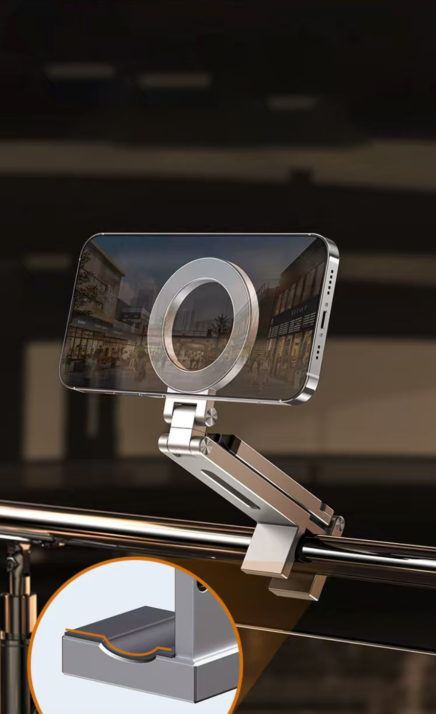 Giá đỡ kệ đỡ điện thoại từ tính gập xoay 360 độ để bàn, kẹp thành bàn, ô tô, máy bay livestream, selfile tự sướng - Hàng chính hãng