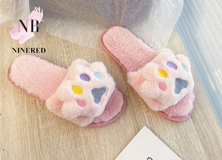 Dép đi trong nhà Sweet Dép bông hình Chân Gấu hồng pinky đáng yêu siêu êm - D154