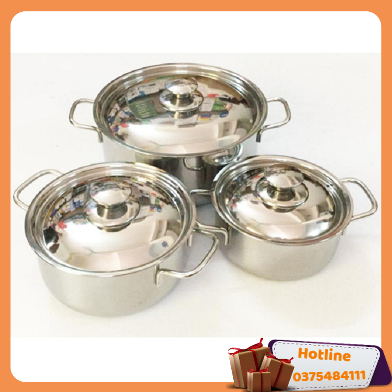 Bộ 3 Nồi Inox Shaps Cao Cấp Dùng Được Bếp Từ - Hàng Loại 1