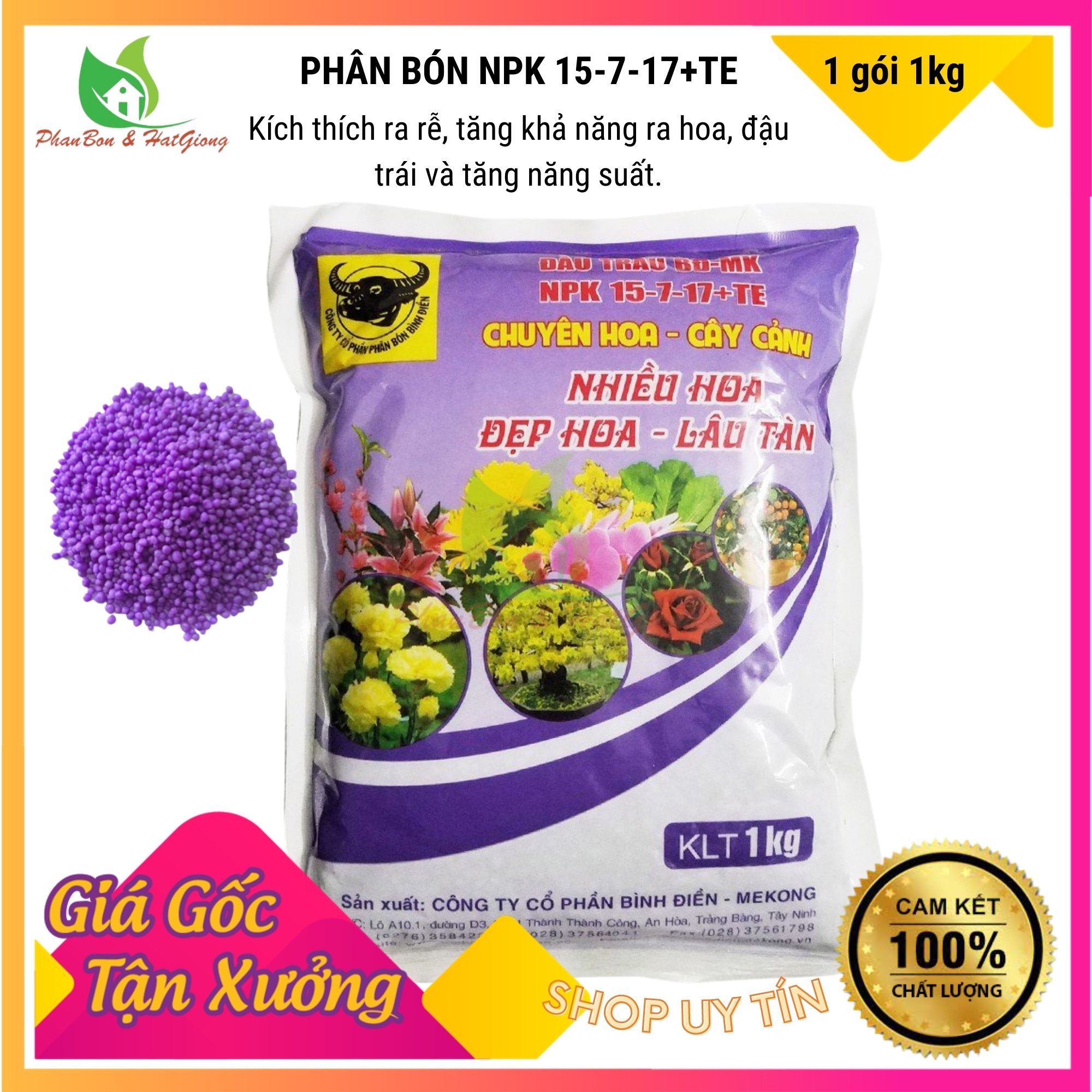 Phân Bón Đầu Trâu NPK 15-7-17+TE Chuyên Hoa, Cây Cảnh - Shop Phân Bón và Hạt Giống