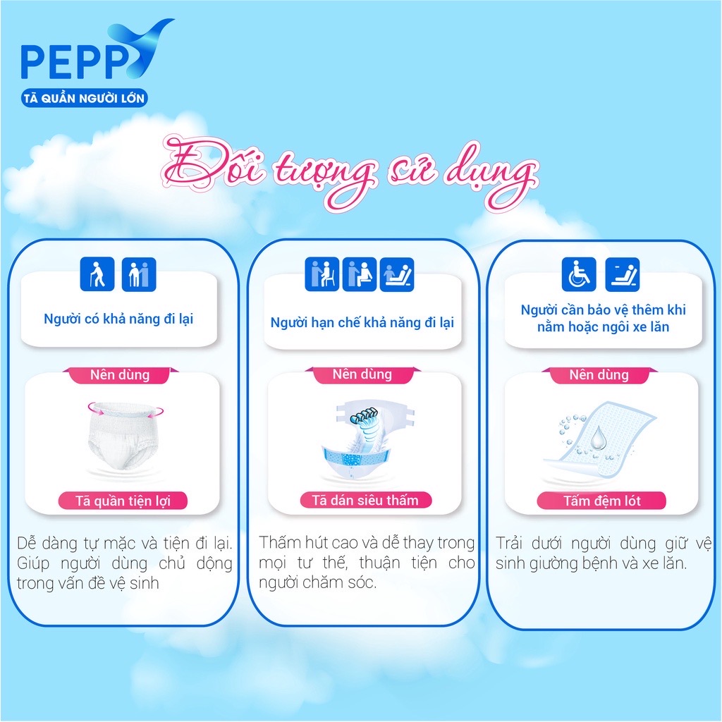 Combo 2 Gói Tã bỉm quần người lớn Peppy siêu mềm, mỏng nhẹ, thấm hút cao M8/L7/XL7