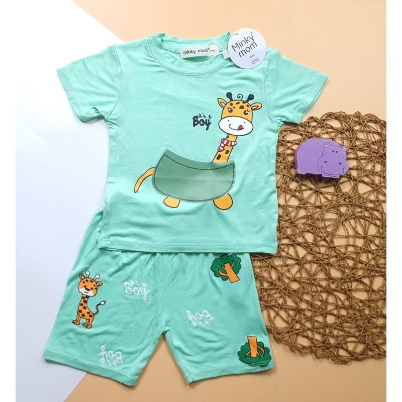 BỘ THUN LẠNH MINKYMOM TAY NGẮN BABY SHARK KITTY CHO BÉ TỪ 6 kí đến 19kí