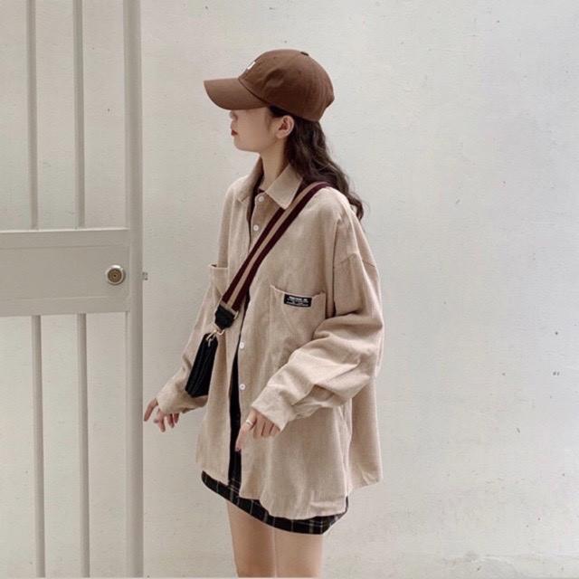 Áo khoác sơ mi nhung tăm dáng rộng ulzzang