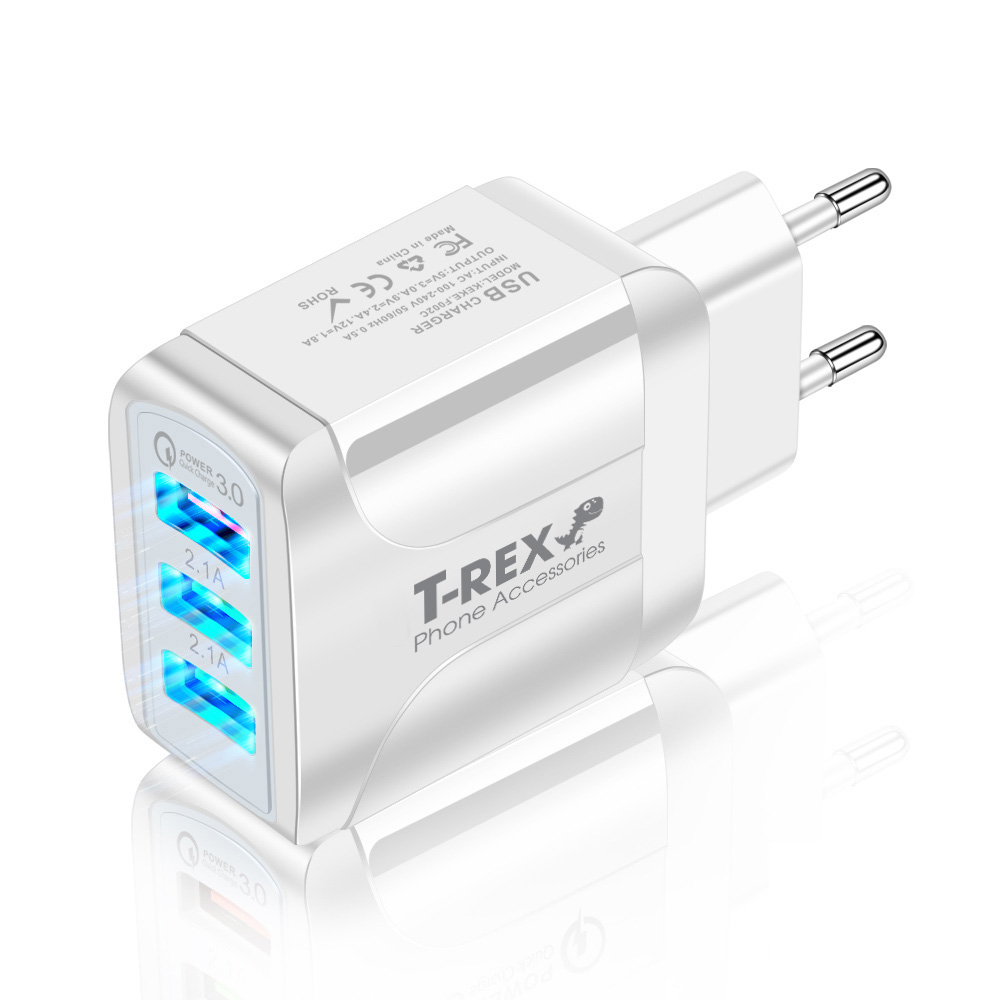 Củ Sạc Điện Thoại LED T-REX 3 Đầu USB, Sạc Nhanh QC3.0 Cánh Bướm (Hàng Chính Hãng) Dùng Cho Thiết Bị Iphone/ Samsung/ Android - DT067