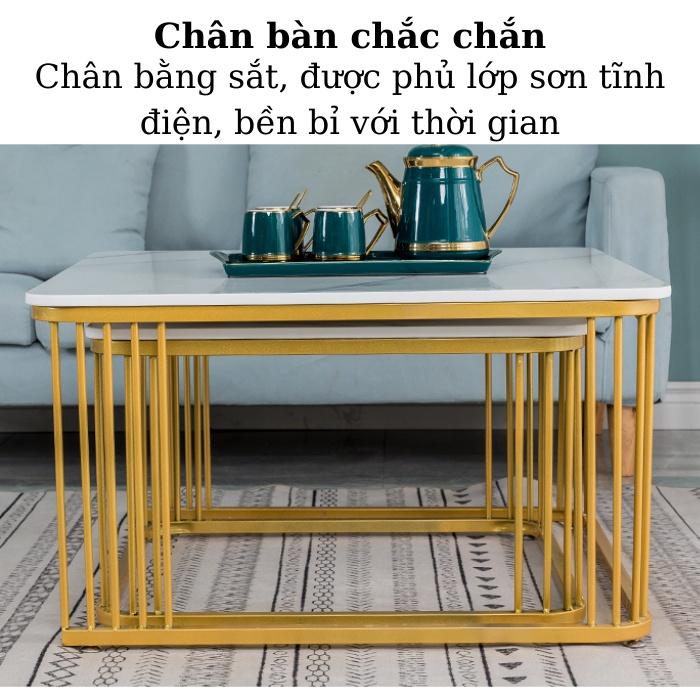 Bàn trà sofa mặt đá vân mây cẩm thạch cao cấp, bàn trà đôi vuông phòng khách phong cách bắc âu - A26