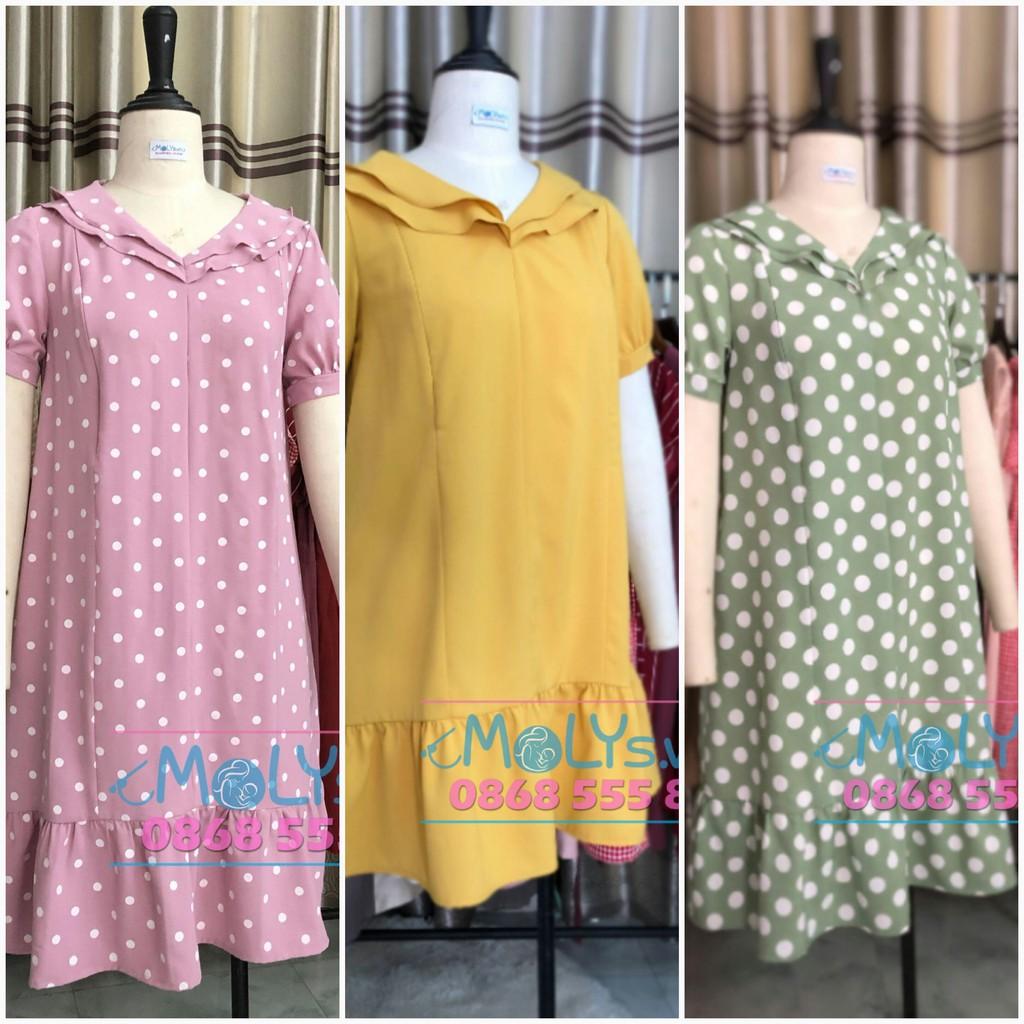 Đầm bầu công sở kết hợp cho con bú sau sinh sau sinh M2270 dáng suông đuôi cá chấm bi bất hủ mặc 3IN1, 7 NGÀY ĐỔI TRẢ