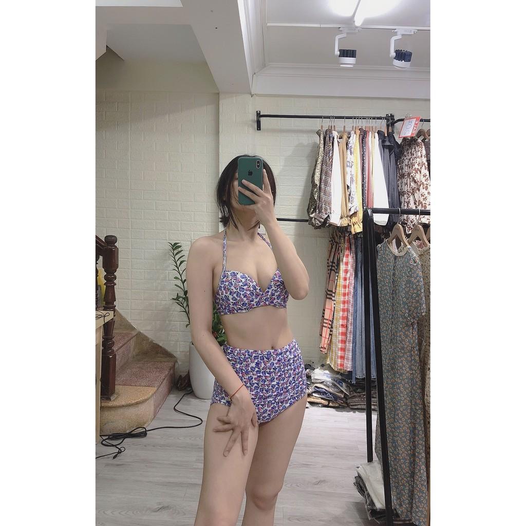 Bikini 2 mảnh áo tắm áo bơi nữ sexy màu hoa tím nhỏ nữ tính