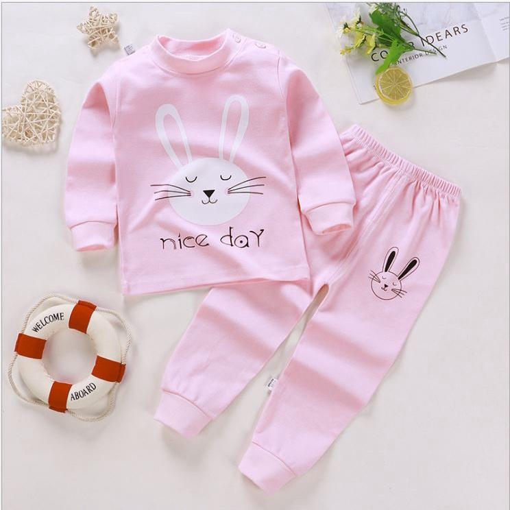 Quần áo thu đông bé gái Đồ ngủ cho bé gái Bộ quần áo thun dài tay cotton Thỏ màu hồng 7 - 27kg - Me Yeu Con 1102