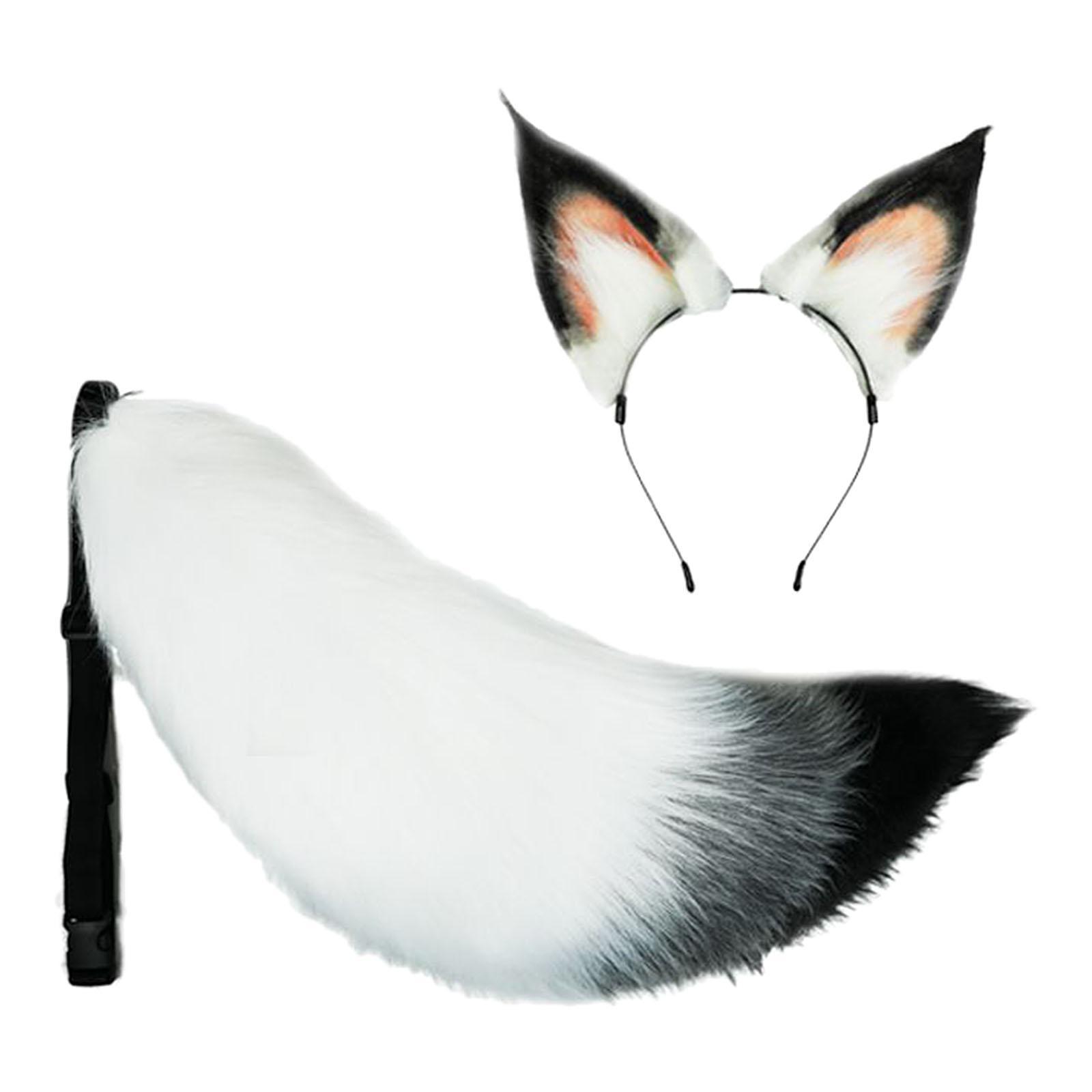 2x Plush Fox Ears and Tail Set Kids Adult Headband Cosplay Fancy Dress
