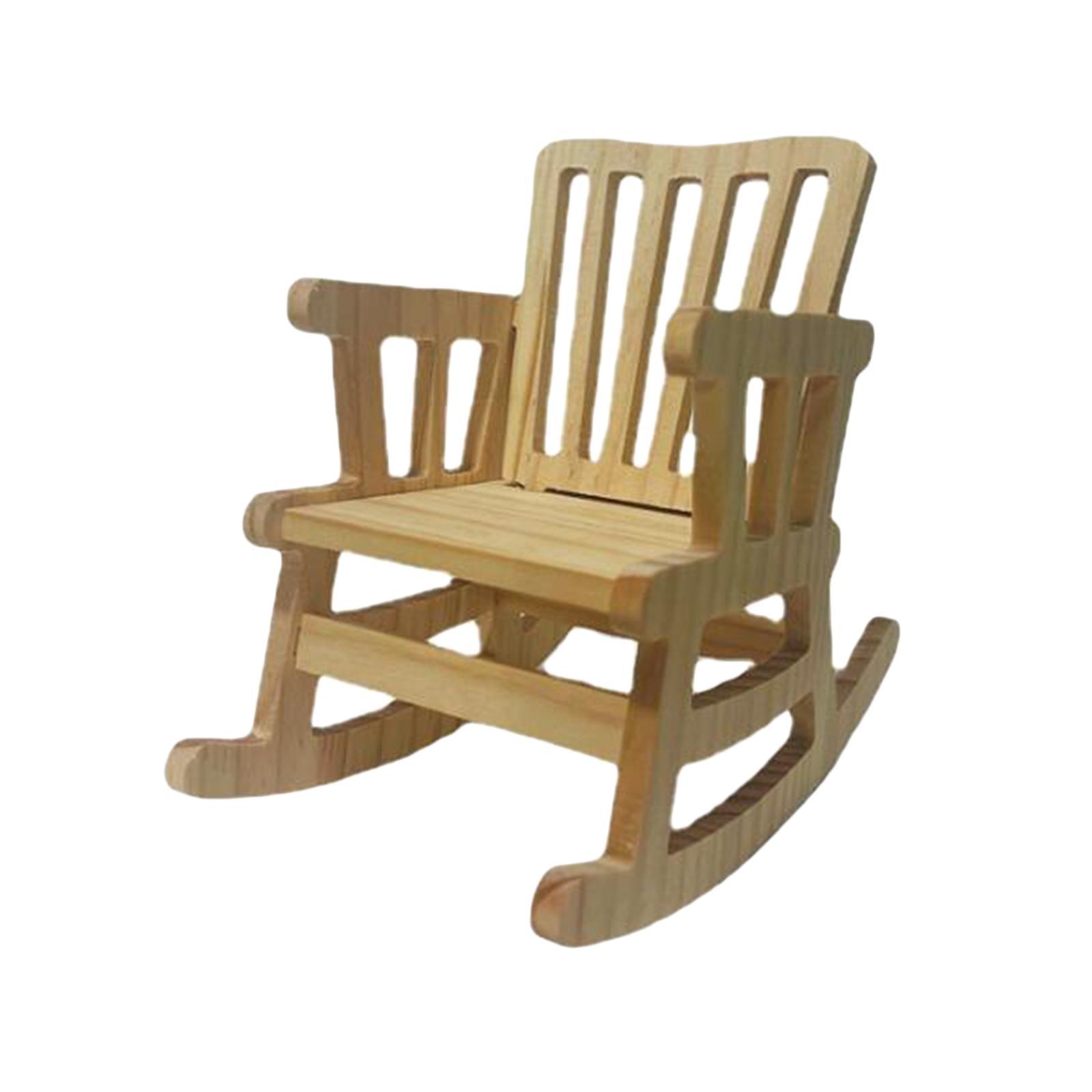 Simulation Mini Wooden Rocking Chair Miniature Wooden Chair Furniture Crafts Model for 1/6 Doll Bedroom Dollhouse Accessories
