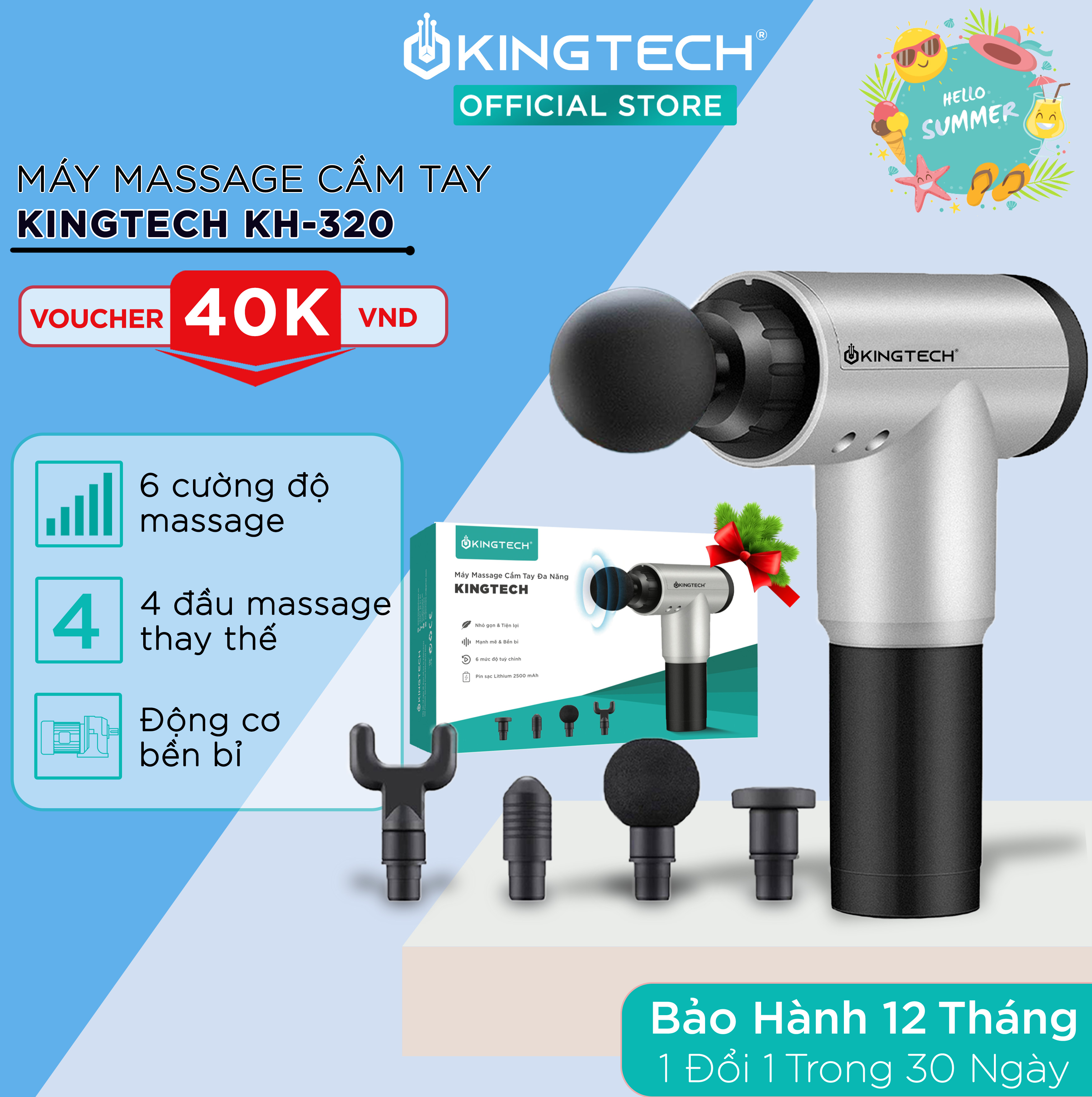 Hình ảnh Máy Massage Cầm Tay KINGTECH KH-320 - 6 Cấp Độ, Hỗ Trợ Mát Xa Chuyên Sâu, Giảm Đau Cơ, Cứng Khớp - Quà Tặng Cho Sức Khỏe