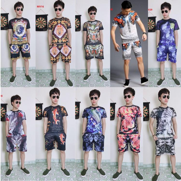 Bộ Thun Hè Nam In HÌnh 3D Chất Thun Cotton Co Dãn 4c