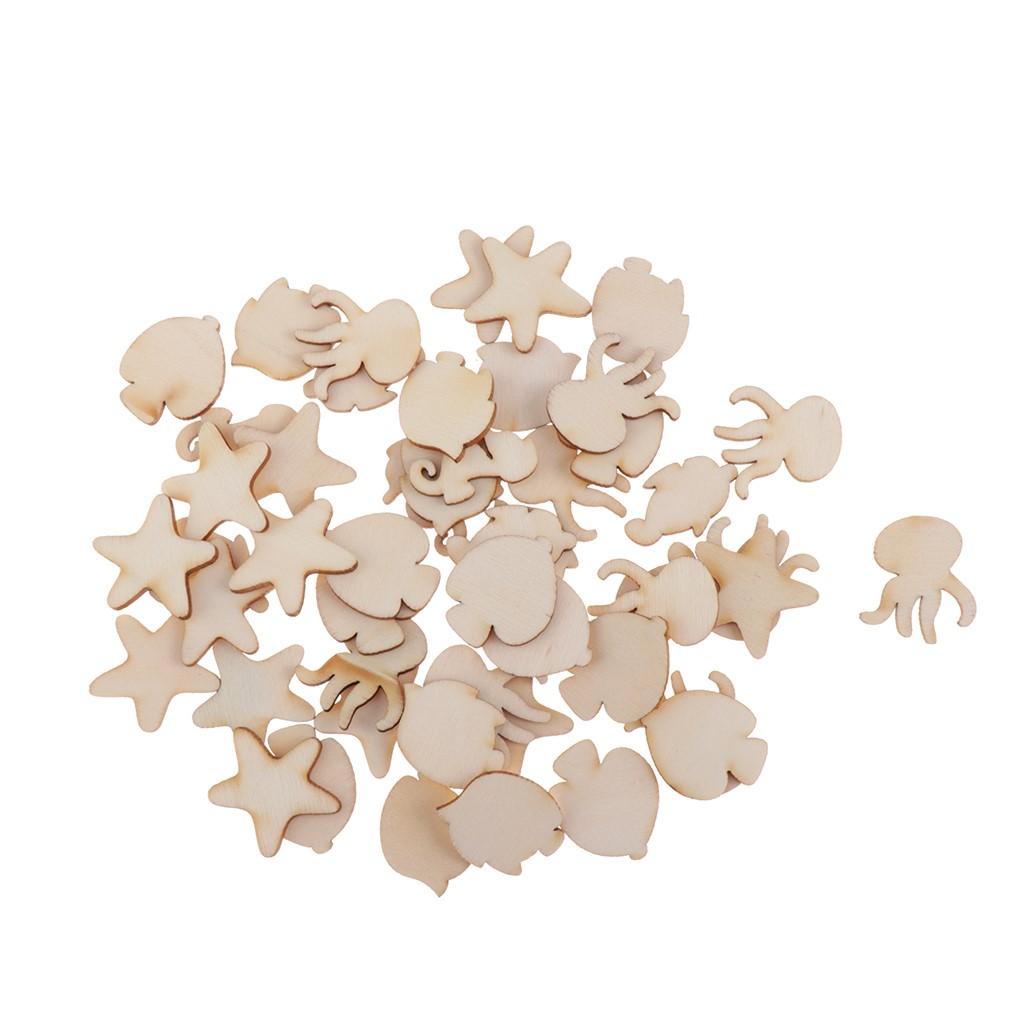 100Pcs/lot Wood Slices Assorted Shapes Scrapbook Embellishments DIY Crafts
