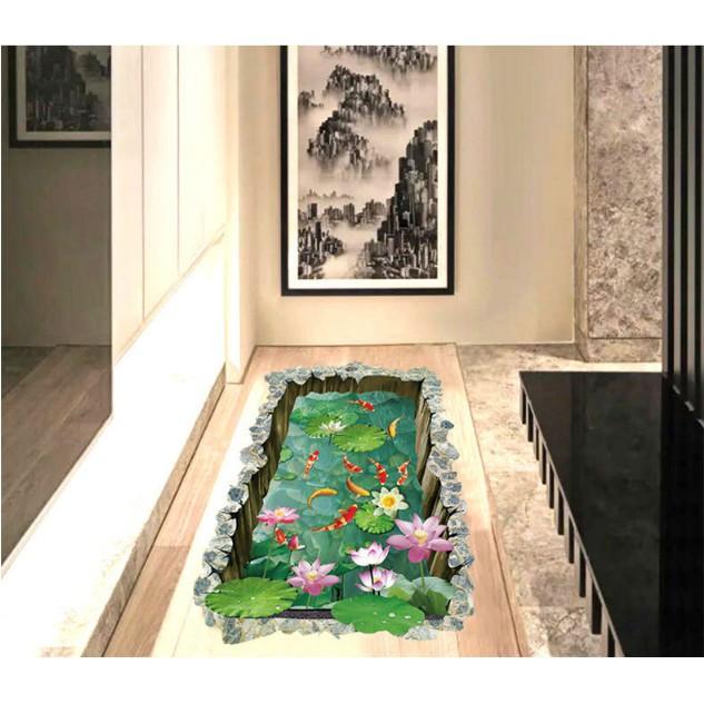 Decal trang trí tường - Hồ Cá Vuông 3D mẫu 02