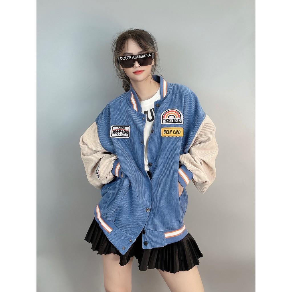 Áo Khoác Kaki Nhung Gân Hàng Quảng Châu Logo Thêu Nổi Bomber Jackets Kaki Form Rộng Unisex CẦU VÒNG