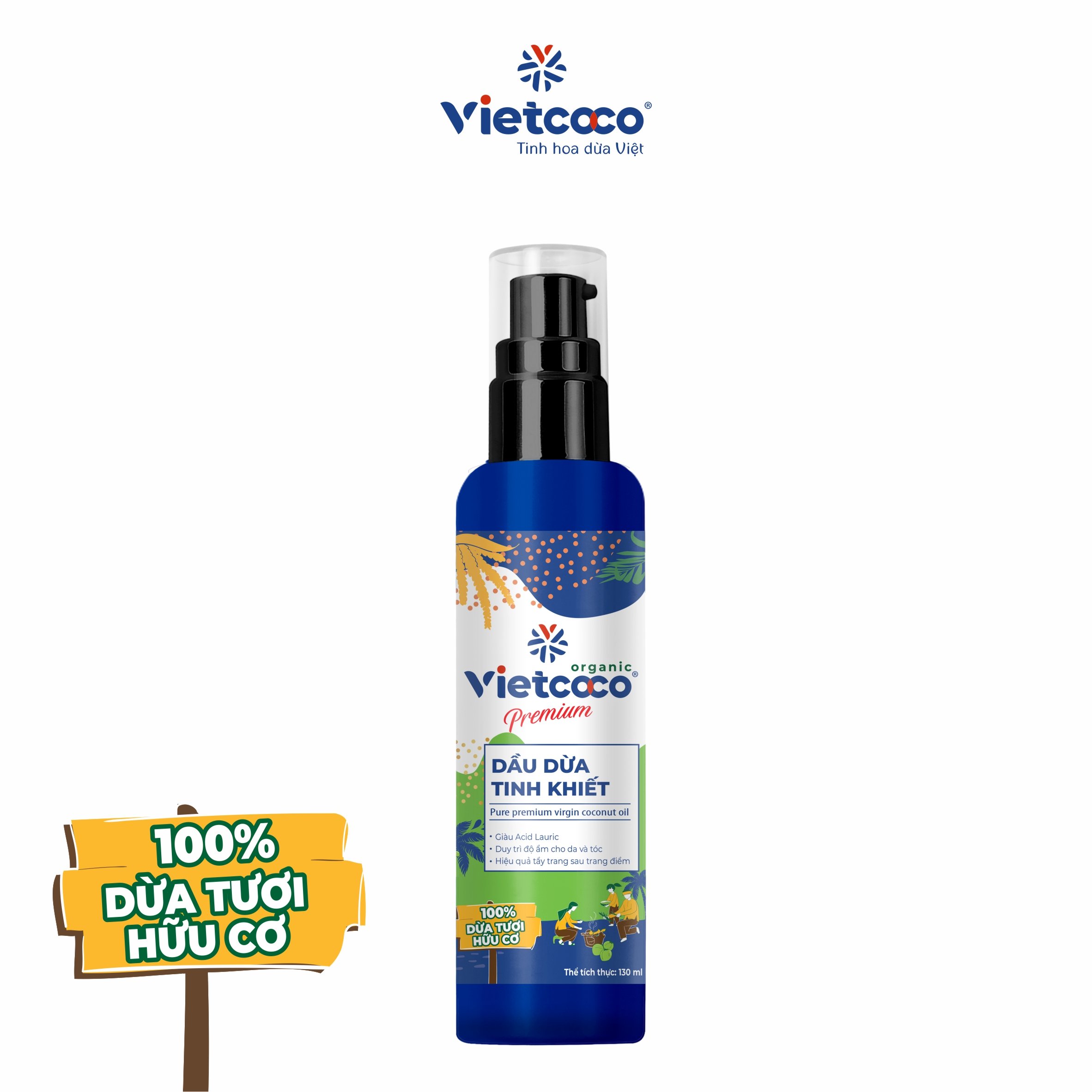 DẦU DỪA TINH KHIẾT PREMIUM ORGANIC VIETCOCO 130ML