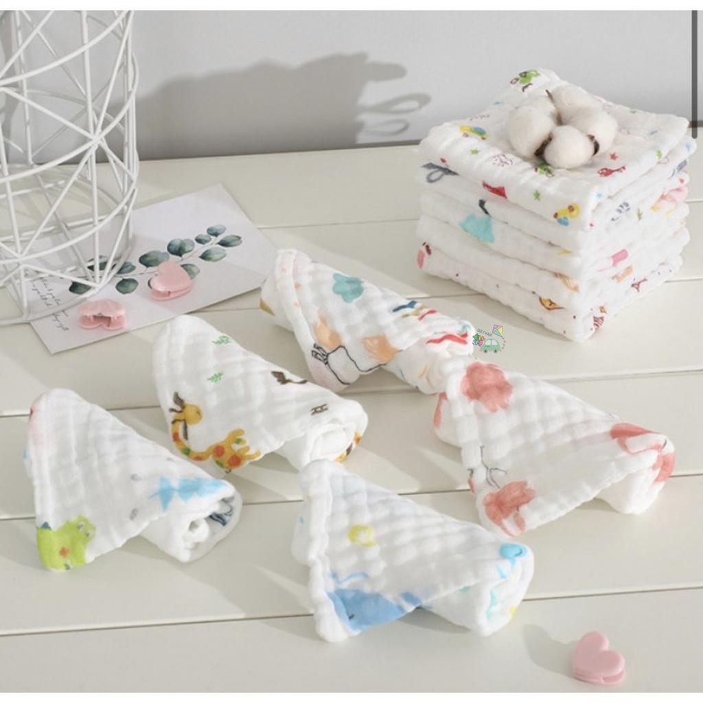 Set 5 khăn sữa 6 lớp họa tiết cotton 100% túi zip cao cấp Manny