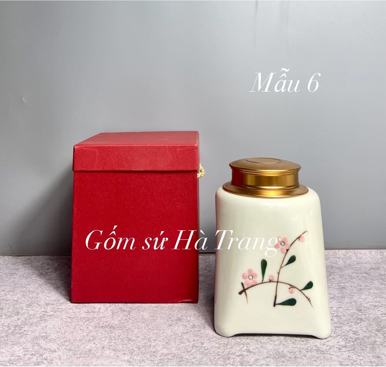 Hộp đựng chè hộp nắp kín đa năng gốm sứ Bát Tràng cao cấp men kem vẽ tay