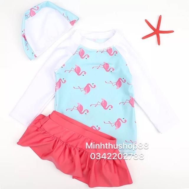Bộ bơi dài tay chân váy cực xinh cho bé