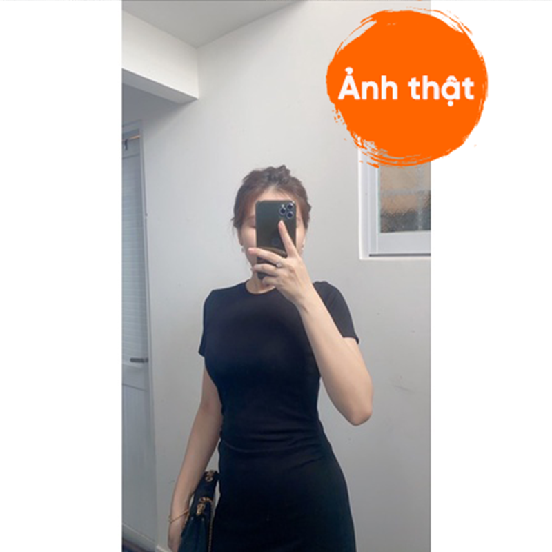 [NNY CLOTHING] Váy thun ôm body màu đen, lên dáng cực chuẩn CHIN DRESS - V078