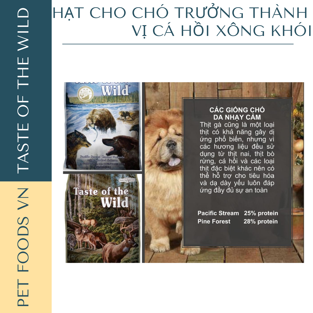 Hạt cho chó trưởng thành TASTE OF THE WILD Pacific Stream vị Cá Hồi Xông Khói