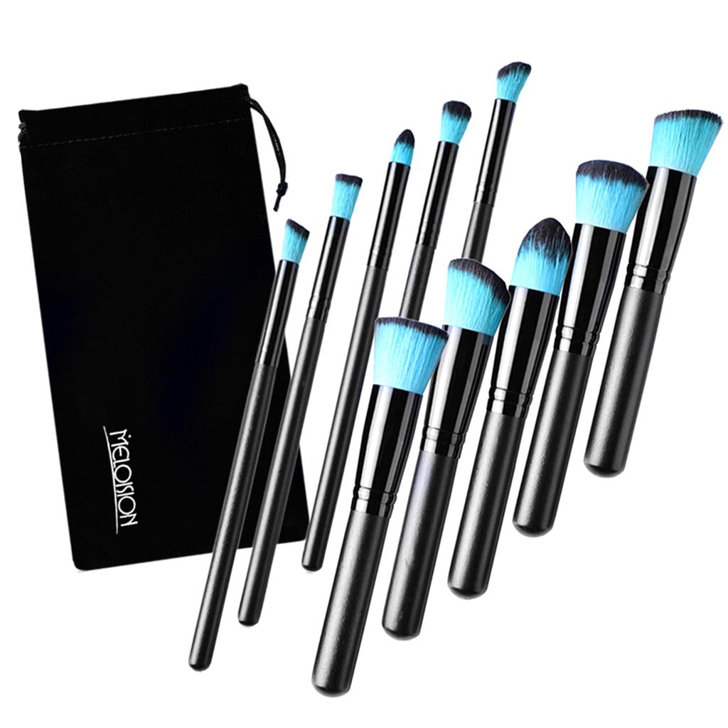 10 Pcs Makeup Brush Set Professional Wood Handle Kabuki Foundation Blending Blush Concealer Eye Face Liquid Powder Cream Cosmetics Lip Brush Tool Brushes Kit with Zipper Bag Black