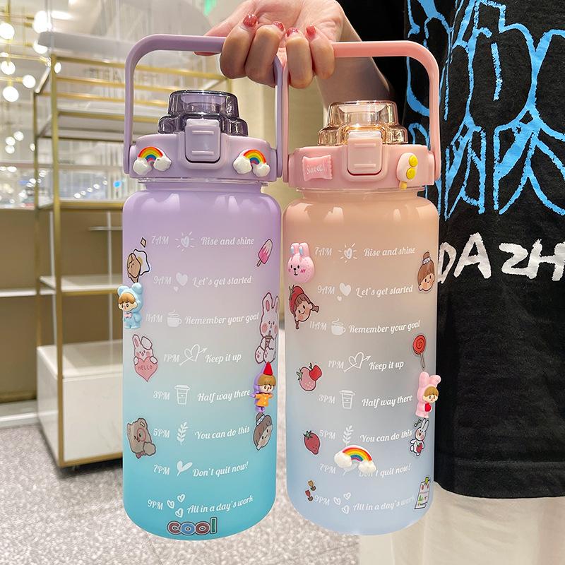 2L Lớn Bình Nước Dễ Thương Có Ống Hút Cho Bé Gái Thể Thao Nhiệt Drinkware Du Lịch Lsotherm Bình Kid Nước Uống Bầu Tập Gym cốc Nhựa