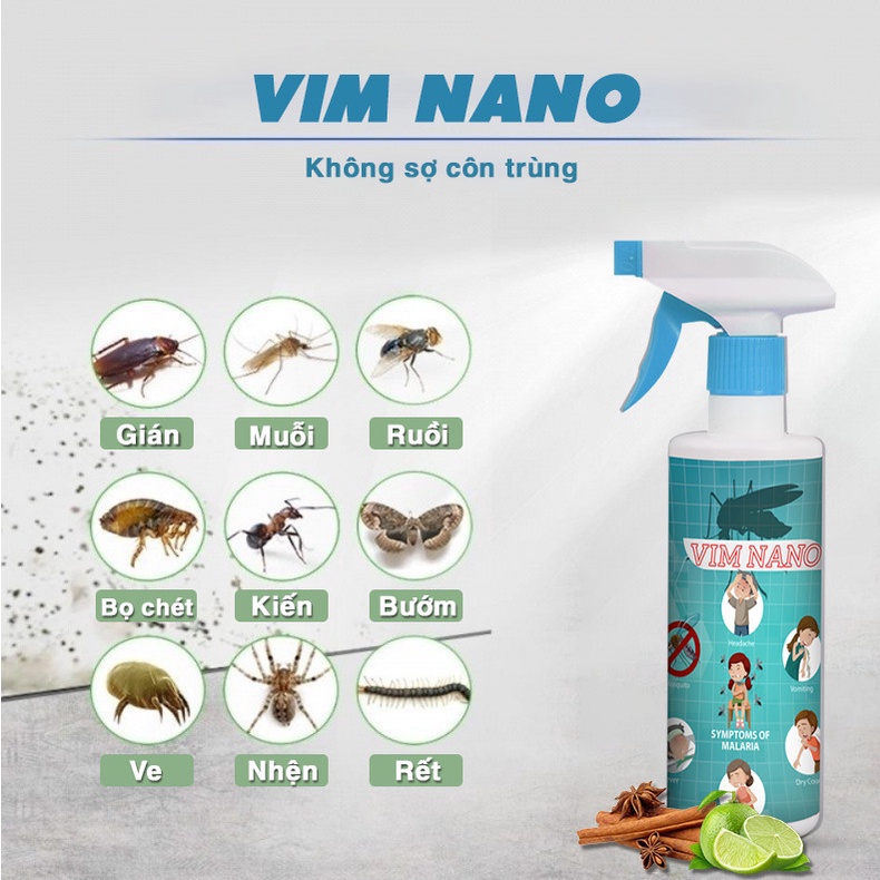 Thuốc Xịt Muỗi- Côn Trùng Vimnano Diệt Sạch Côn Trùng An Toàn Vệ Sinh- Chai 500ml Có Vòi Xịt