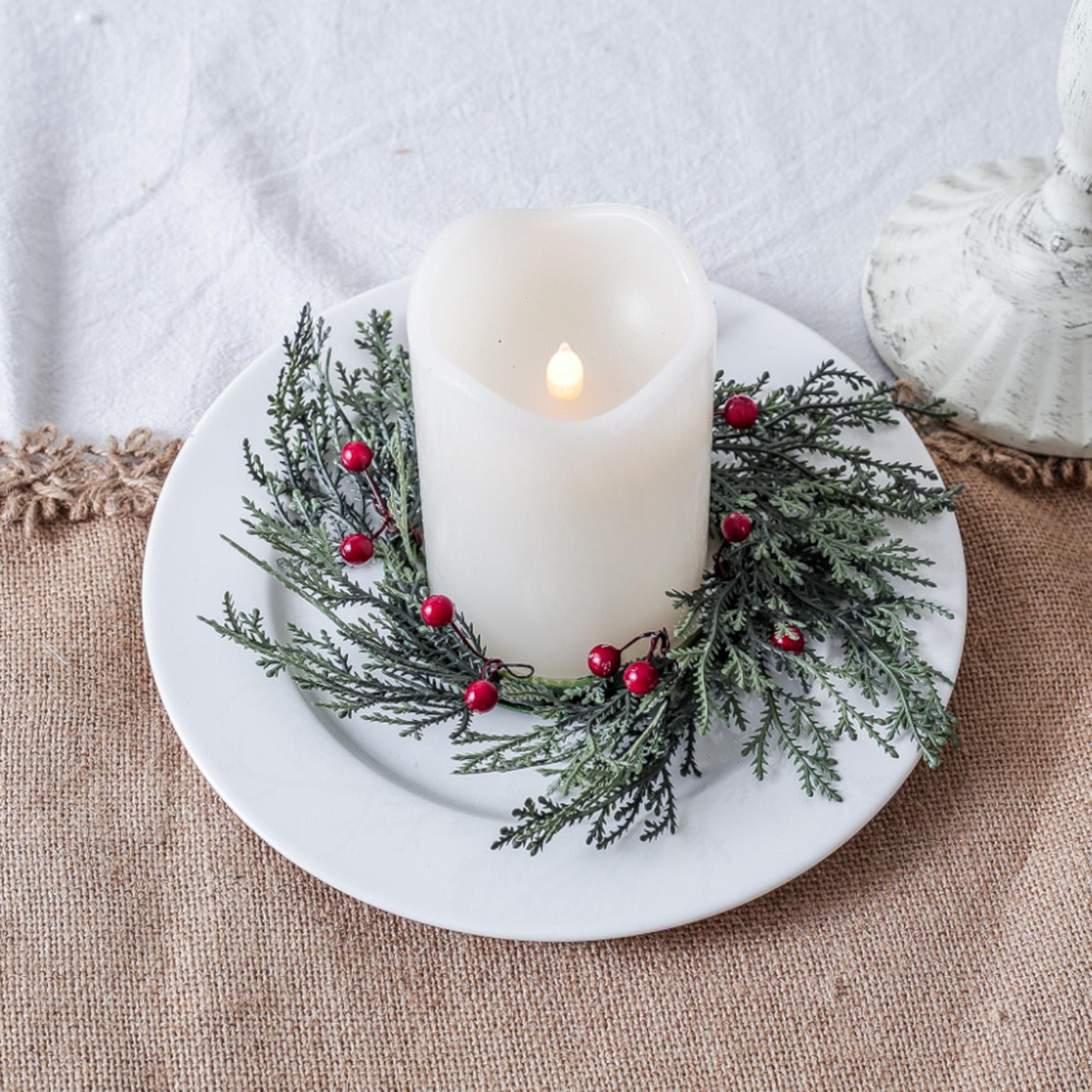 Christmas Candle  Artificial Wreath Christmas Garland Candle Wreath for Living Room Fireplace Lantern Home Decor