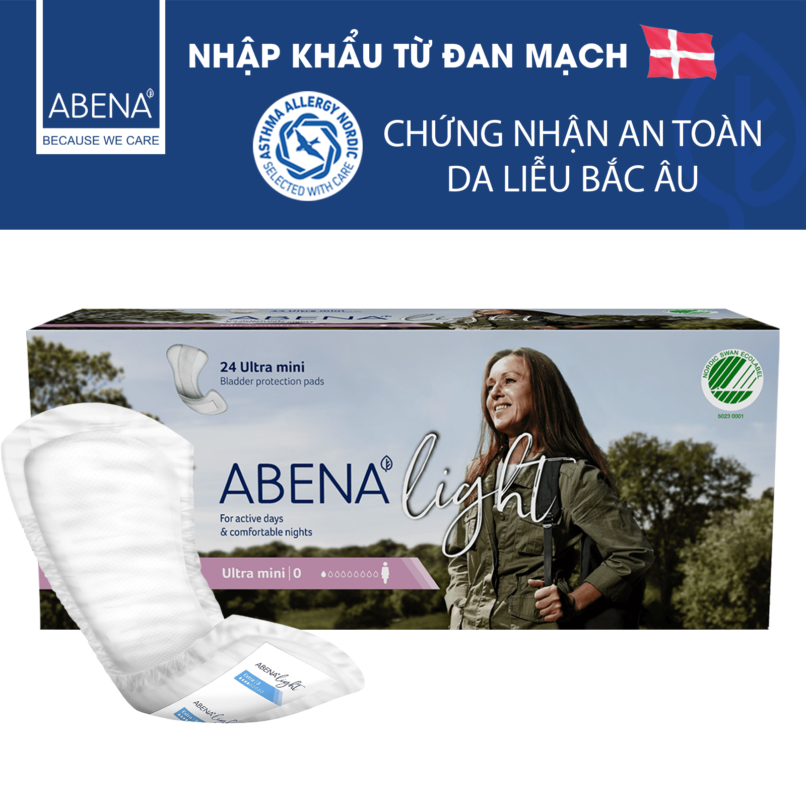 [ CHẤT LƯỢNG QUỐC TẾ ] - BĂNG VỆ SINH NỮ ABENA LIGHT ULTRA MINI 0 - 24 MIẾNG 100ML