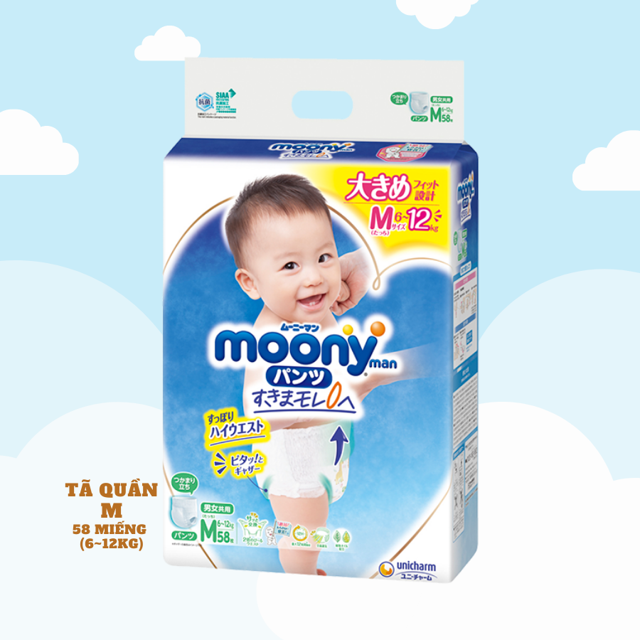 Bỉm - Tã quần Moony Blue size M 58 miếng (Cho bé 6~12kg)