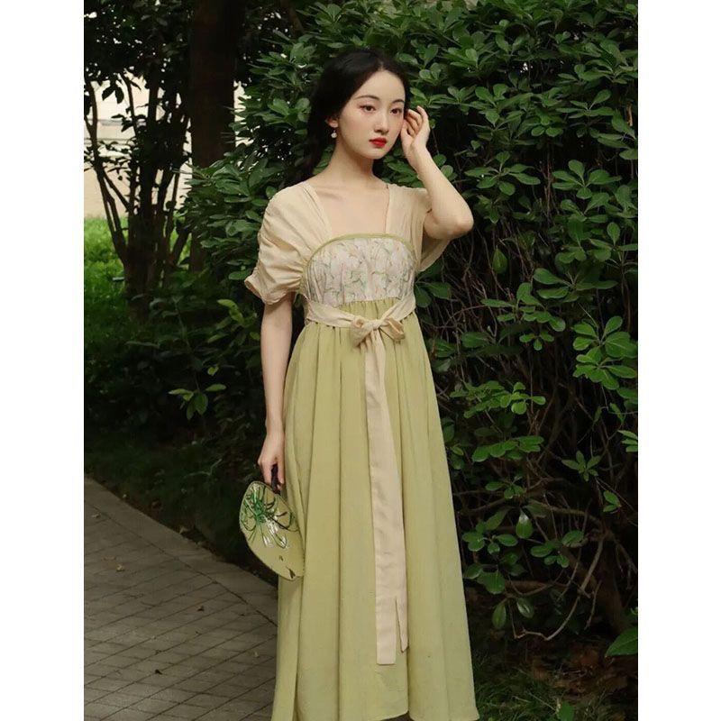 DONGSHOP Tân Trung Quốc phong cách Hán yếu tố cải tiến Hán phục đầm mùa hè sữa nữ màu xanh lá cây cổ tích váy siêu tiên sâm hệ
